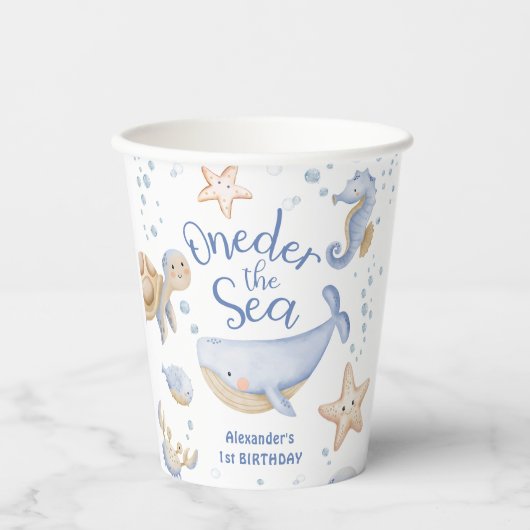 ONEder Het Zee! Jongen Schattigee Oceaan 1e verjaa Papieren Bekers (Voorkant)