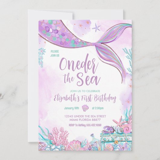 Oneder het Zee kleine zeemeermin eerste 1e verjaar Kaart (Voorkant)