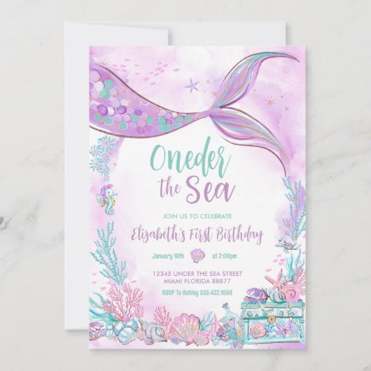 Oneder het Zee kleine zeemeermin eerste 1e verjaar Kaart (Voorkant)