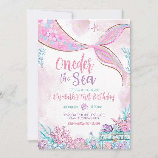 Oneder het Zee kleine zeemeermin eerste 1e verjaar Kaart (Voorkant)