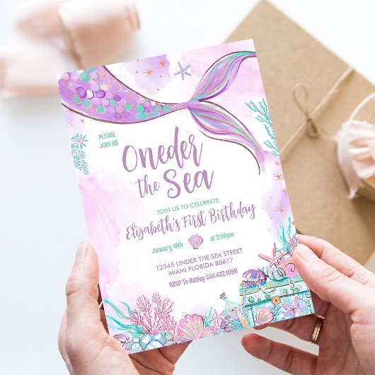 Oneder het Zee kleine zeemeermin eerste 1e verjaar Kaart