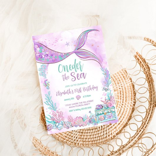 Oneder het Zee kleine zeemeermin eerste 1e verjaar Kaart