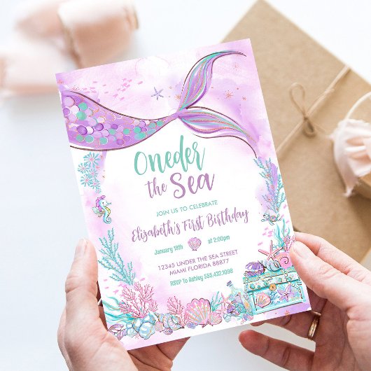 Oneder het Zee kleine zeemeermin eerste 1e verjaar Kaart