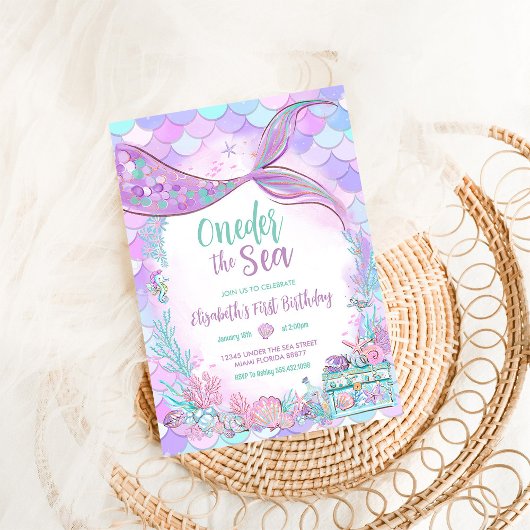 Oneder het Zee kleine zeemeermin eerste 1e verjaar Kaart