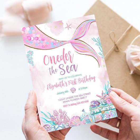 Oneder het Zee kleine zeemeermin eerste 1e verjaar Kaart