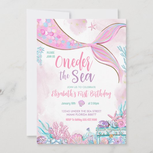 Oneder het Zee kleine zeemeermin eerste 1e verjaar Kaart (Voorkant)