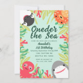 Oneder het Zee Leuke Dieren Kinder 1e Verjaardag Kaart (Voorkant)