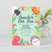 Oneder het Zee Leuke Dieren Kinder 1e Verjaardag Kaart (Staand voorkant)