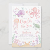 Oneder Het Zee Meisje 1e Verjaardag Roze Kaart (Voorkant)