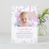 Oneder het Zee Meisje 1e Verjaardag Zeemeermin Fot Kaart (Staand voorkant)