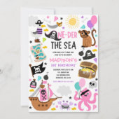 Oneder Het Zee Meisje Roze Piraat 1e Verjaardagsfe Kaart (Voorkant)