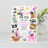 Oneder Het Zee Meisje Roze Piraat 1e Verjaardagsfe Kaart (Staand voorkant)