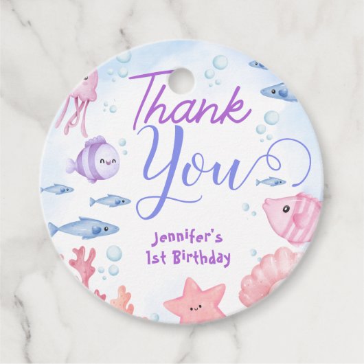 ONEder Het Zee Meisjes 1e Verjaardag Schattigee Oc Bedankjes Labels (Voorkant)