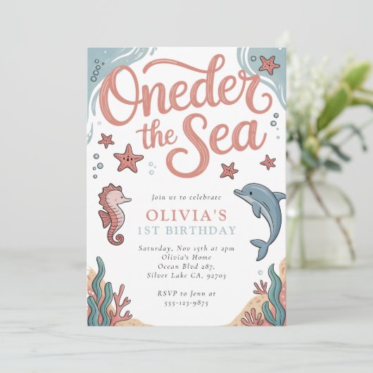 Oneder Het Zee Oceaan 1e Verjaardagsfeest Kaart (Staand voorkant)