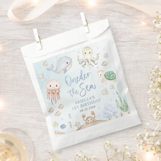 Oneder het Zee Ocean Animals 1st Birthday Bedankzakje (Geknipt)