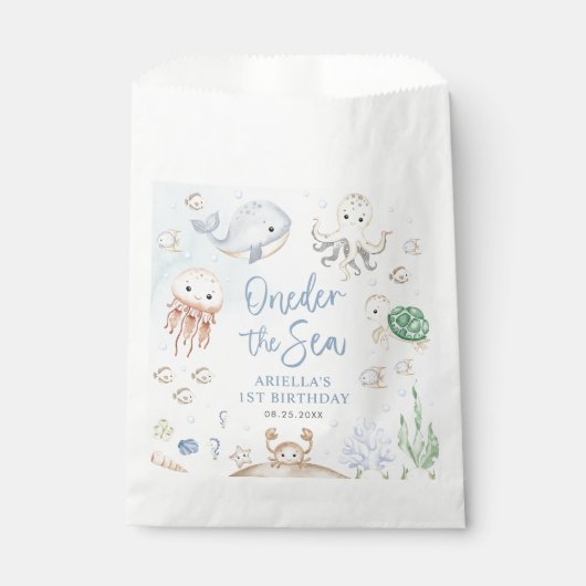 Oneder het Zee Ocean Animals 1st Birthday Bedankzakje (Voorkant)