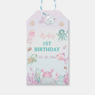 Oneder het Zee Ocean Animals 1st Birthday Cadeaulabel