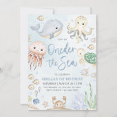 Oneder het Zee Ocean Animals 1st Birthday Kaart (Voorkant)