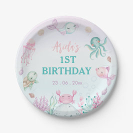 Oneder het Zee Ocean Animals 1st Birthday Papieren Bordje