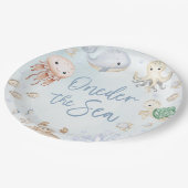 Oneder het Zee Ocean Animals 1st Birthday Papieren Bordje (Gekanteld)