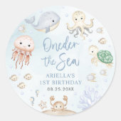 Oneder het Zee Ocean Animals 1st Birthday Ronde Sticker (Voorkant)