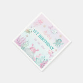 Oneder het Zee Ocean Animals 1st Birthday Servet (Hoek)