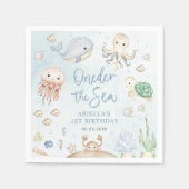 Oneder het Zee Ocean Animals 1st Birthday Servet (Voorkant)
