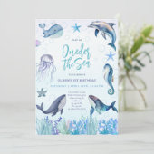 Oneder het Zee Ocean Animals 1st Boy Birthday Kaart (Staand voorkant)
