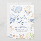 Oneder Het Zee Ocean Animals Boy 1st Birthday Kaart (Voorkant)