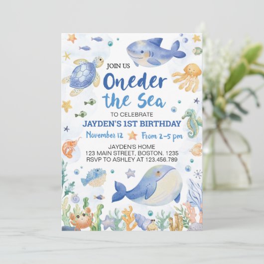 Oneder Het Zee Ocean Animals Boy Verjaardag Kaart (Staand voorkant)