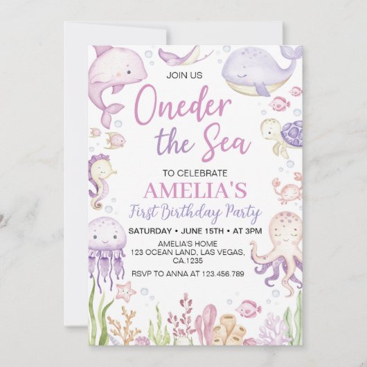 Oneder Het Zee Ocean Animals Girl Verjaardag Kaart (Voorkant)