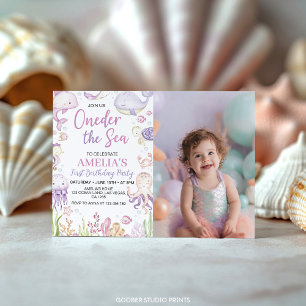 Oneder Het Zee Ocean Animals Girl Verjaardagsfoto Kaart