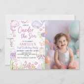 Oneder Het Zee Ocean Animals Girl Verjaardagsfoto Kaart (Voorkant)