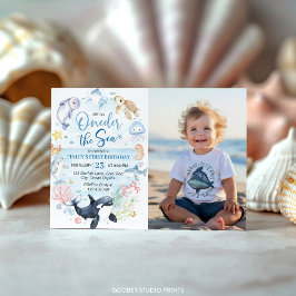 Oneder Het Zee Ocean Animals Kids Verjaardagsfoto Kaart