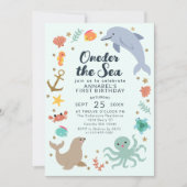 Oneder het Zee Ocean Animals Kinder eerste verjaar Kaart (Voorkant)