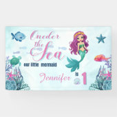 Oneder het zee paarse zeemeermin 1e verjaardag mei spandoek (Horizontaal)