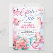 ONEder Het Zee! Roze Kleine Zeemeermin 1e Verjaard Kaart (Voorkant)
