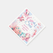 Oneder het zee! Roze kleine zeemeermin 1e verjaard Servet (Hoek)