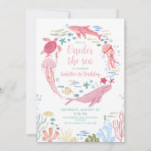 Oneder Het Zee Roze Oceaan Dieren 1e Verjaardag Kaart (Voorkant)