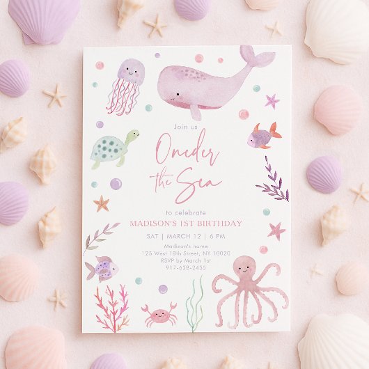 Oneder het Zee Roze Pastel 1e Verjaardag Kaart