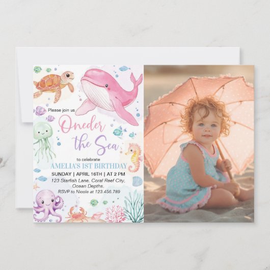 Oneder Het Zee Schattigee Oceaandieren Verjaardags Kaart (Voorkant)