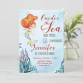 Oneder het Zee Sinaasappel Zeemeermin 1e verjaarda Kaart (Staand voorkant)
