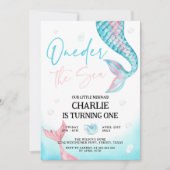 Oneder het Zee Waterverf Zeemeermin 1e Verjaardag Kaart (Voorkant)