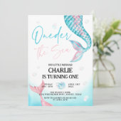 Oneder het Zee Waterverf Zeemeermin 1e Verjaardag Kaart (Staand voorkant)