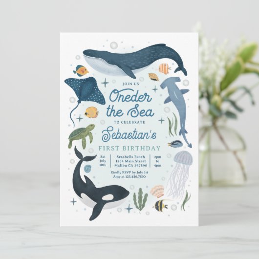 Oneder Het Zee Whale Shark Zee Leven 1e Verjaardag Kaart (Staand voorkant)