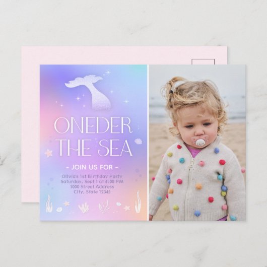 Oneder het Zee Whimsical Sparkly Mermaid Verjaarda Briefkaart (Voorkant / Achterkant)