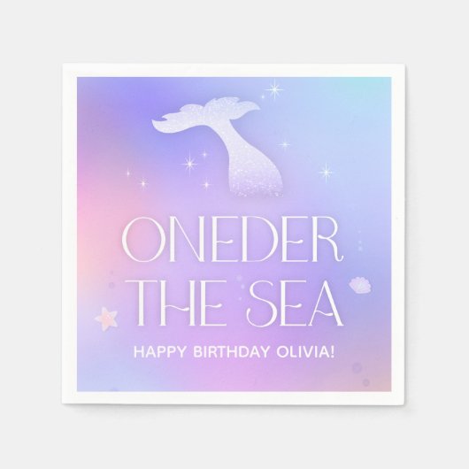 Oneder het Zee Whimsical Sparkly Mermaid Verjaarda Servet (Voorkant)