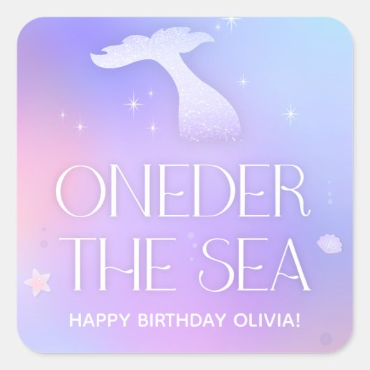 Oneder het Zee Whimsical Sparkly Mermaid Verjaarda Vierkante Sticker (Voorkant)