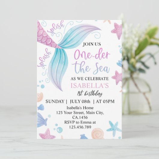 Oneder Het Zee Zeemeermin 1e Verjaardag Kaart (Staand voorkant)