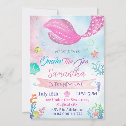 Oneder Het Zee Zeemeermin 1e Verjaardag Kaart (Voorkant)